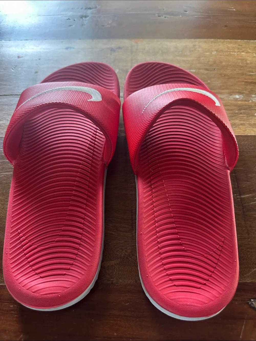 Nike Kids Red Slide Sandals with White Swoosh